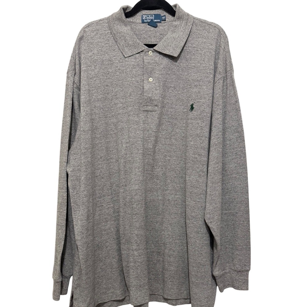 Polo Ralph Lauren Mens 3XB Big Long Sleeve Polo Shirt Heather Grey Cotton Pony
